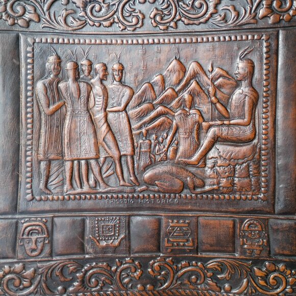 Angel Pazmino Tooled Leather Chair Seat Replacement Part Episodio Historico Vtg - Picture 11 of 16